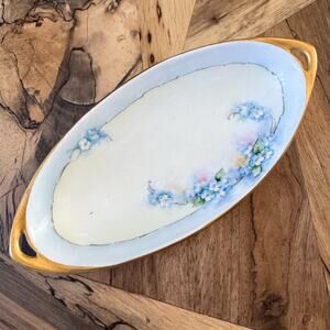 Antique Royal Rudolstadt Prussia Hand-Painted Forget-Me-Not Oval Serving Dish